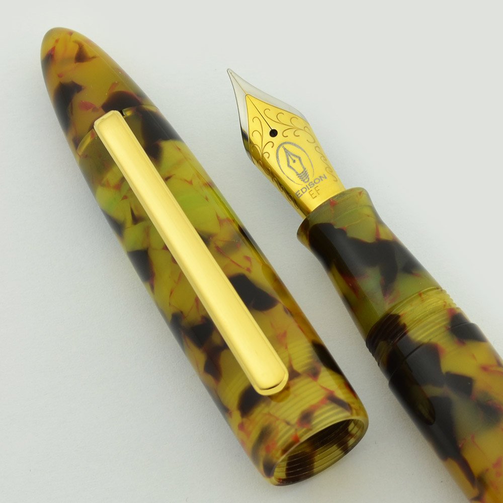 Edison Pen Co アメリカ製エジソンの万年筆ヘラルド Herald Edison Herald Fountain Pen - Amber Tortoise, Extra Fine Steel Nib